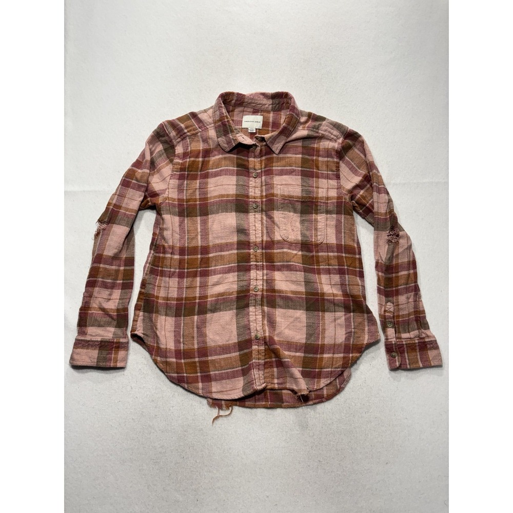 American Eagle Outfitters Button Up Shirt Womens Small Pink Plaid Flannel Casual